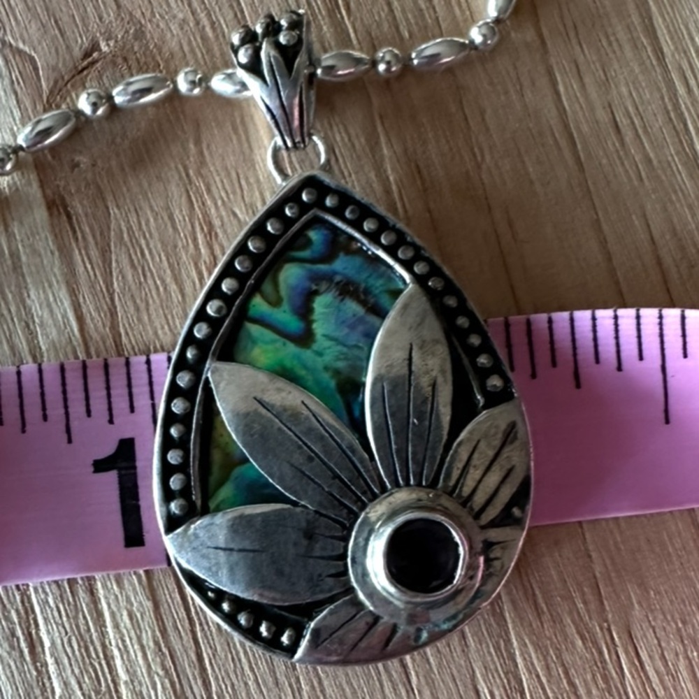 SET - Sterling Silver Abalone Amethyst Pendant Necklace Earrings Set - Picture 7 of 11